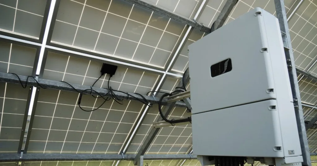 a solar panel control box neatly installed under the solar panels
