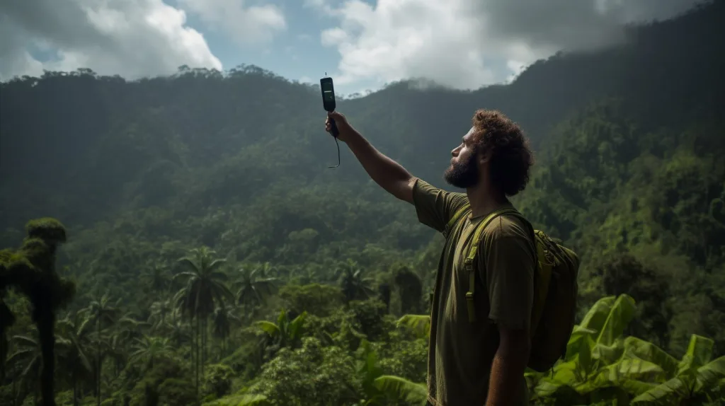 A hiker using an emergency beacon