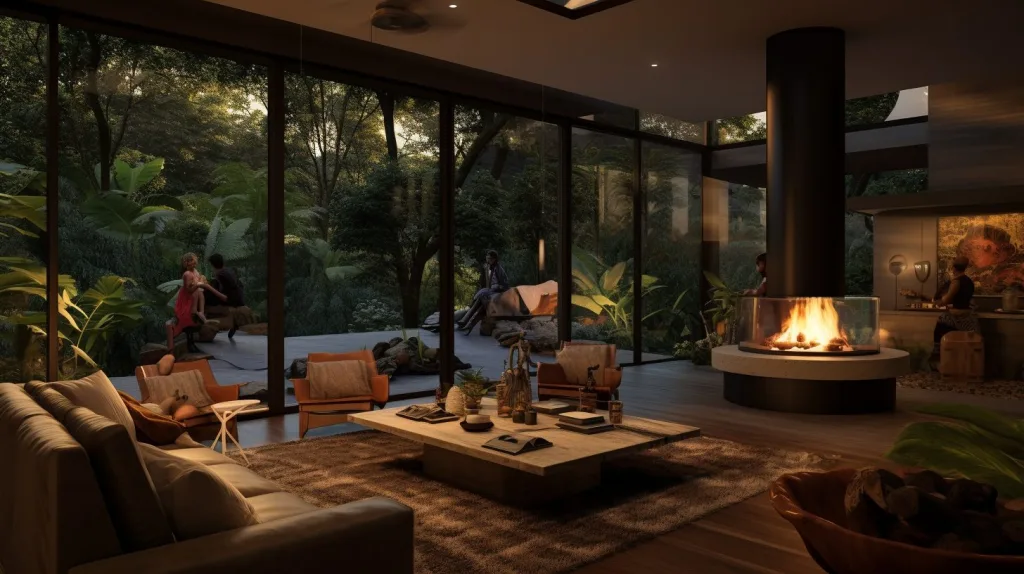 A sustainable living room in an off-grid home