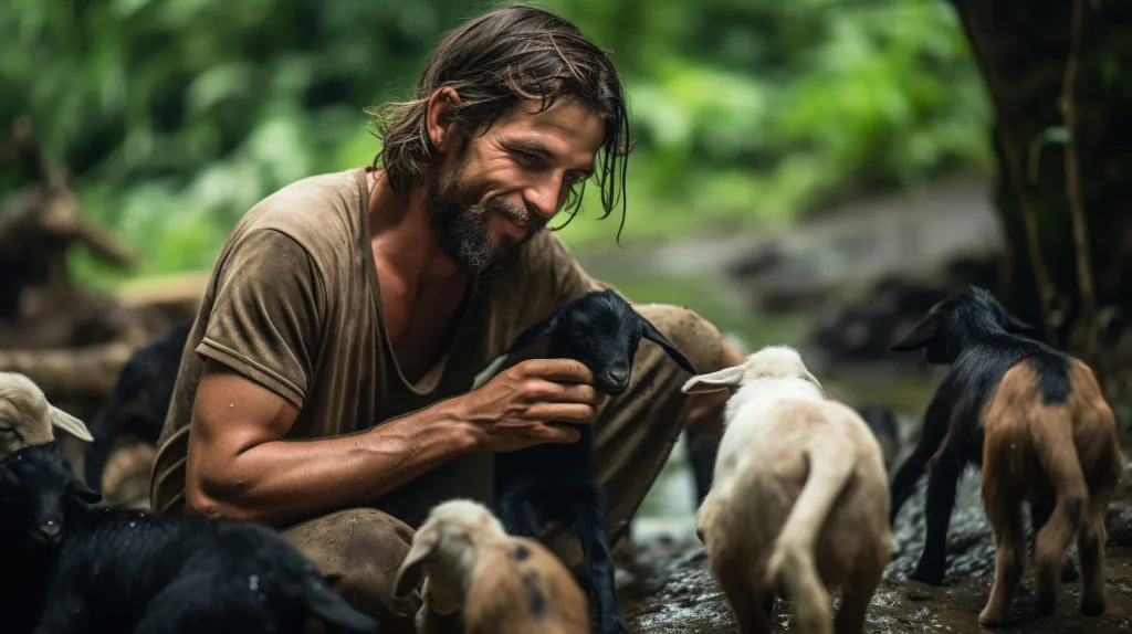 A young farmer enjoying his time with livestock