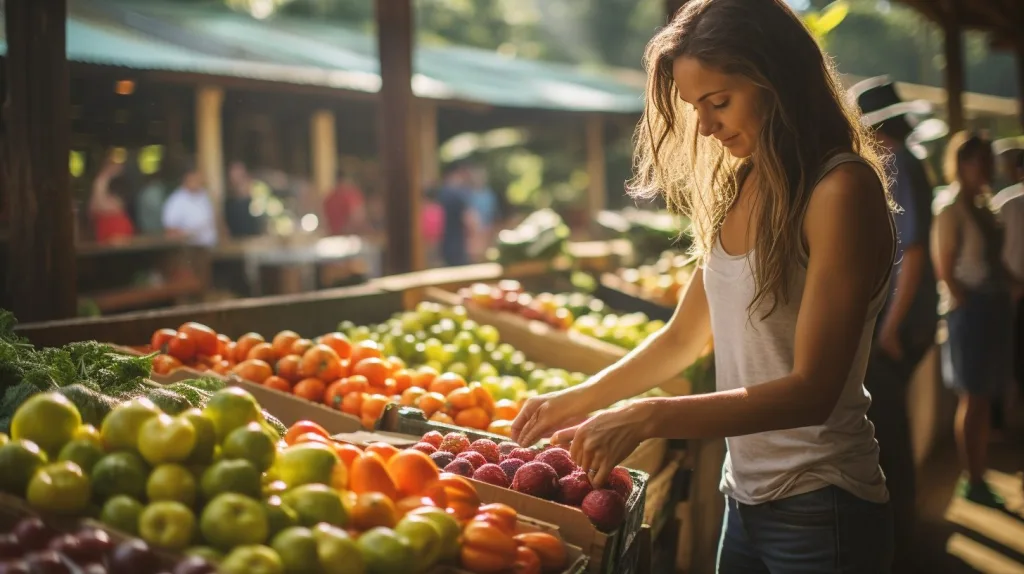A woman at a local farmers selecting fresh food