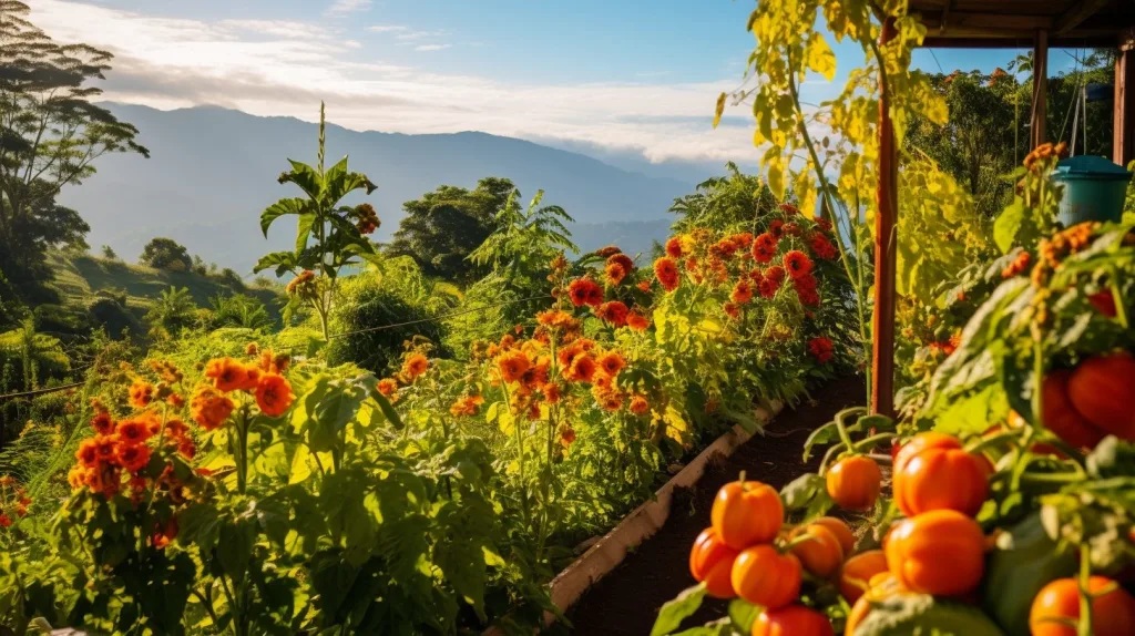 An off-grid garden with tomatoes