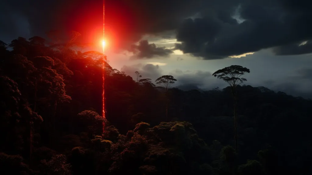 Emergency flare at night in the rainforest