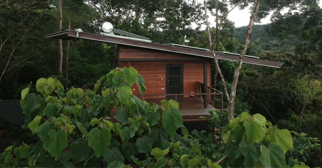 An off-grid home illustrating the use of solar for power and heating water