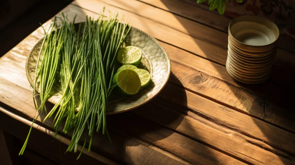 Lemongrass herb on wooden table