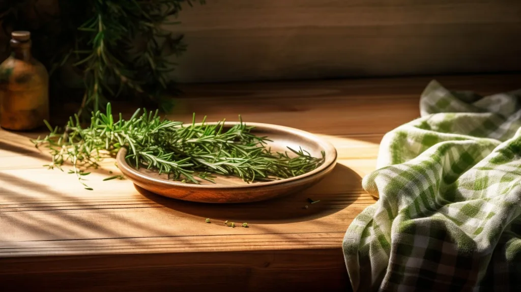 Rosemary herb on wooden table