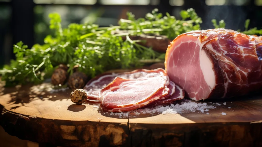 A cured piece of ham