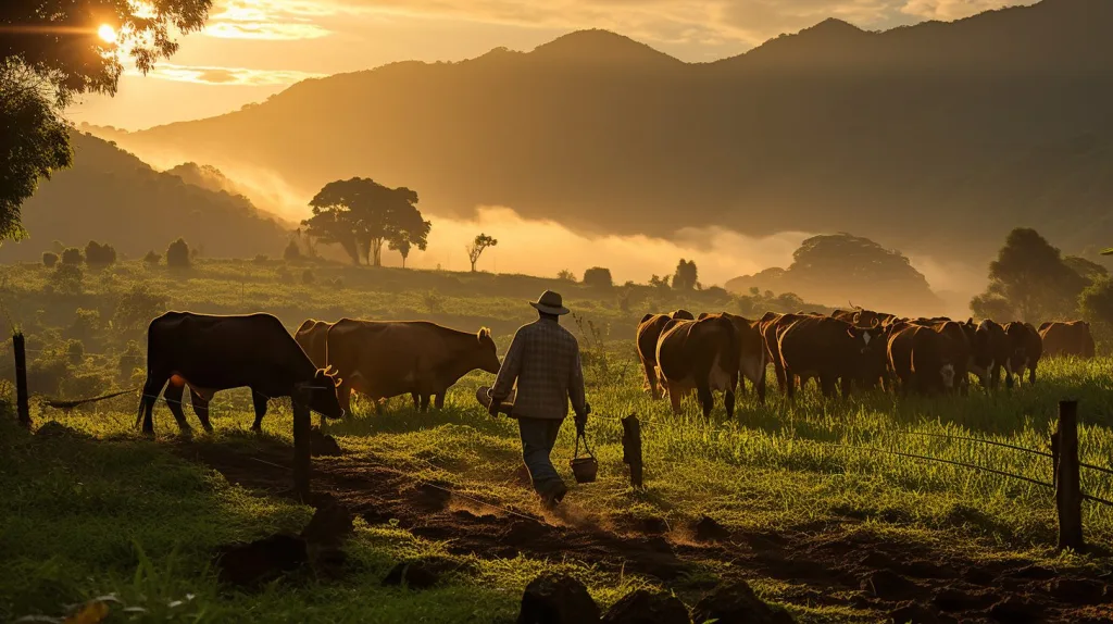 A farmer walking through his fields managing livestock