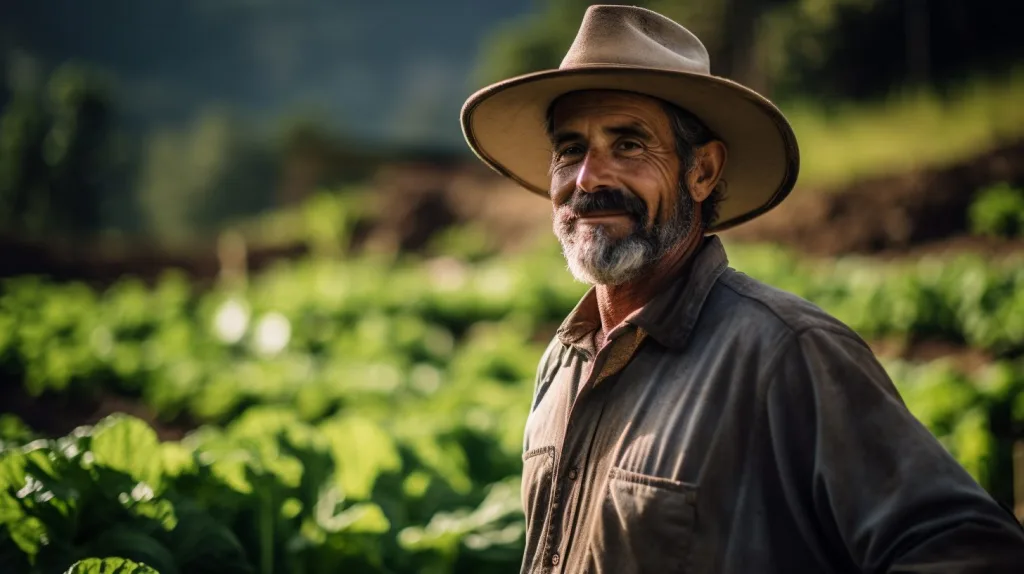 A Costa Rican farmer standing proudly in front of his crop