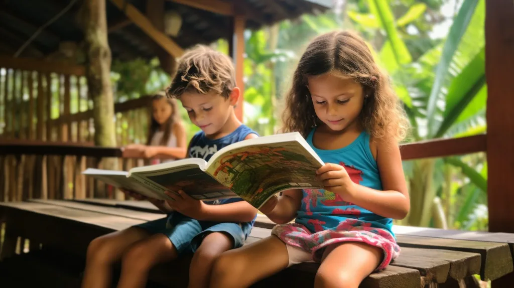 Kids studying homeschooling off-grid