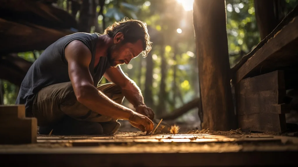 An off-gridder building the floor of his chicken coop