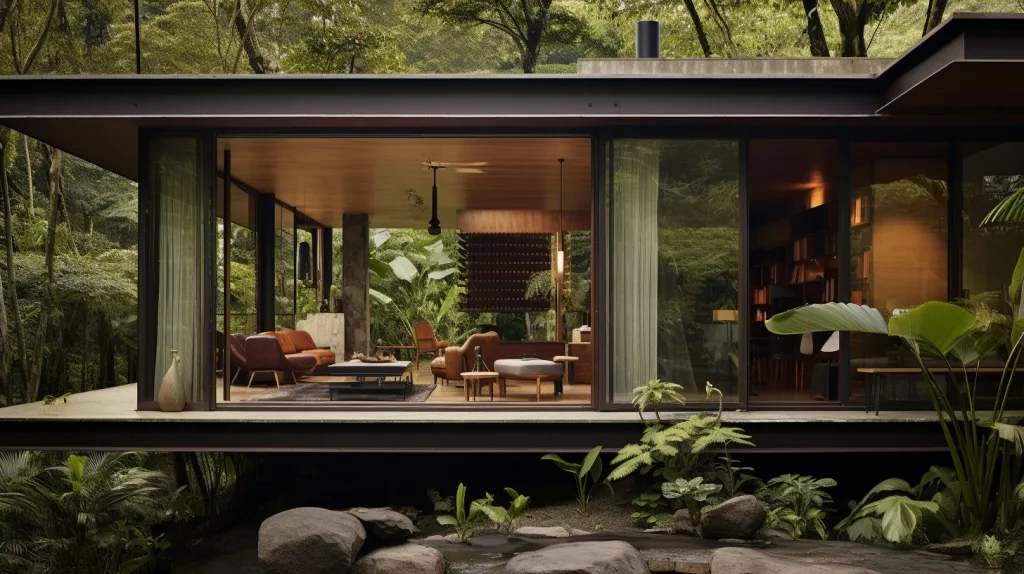 Close up of a green building style home