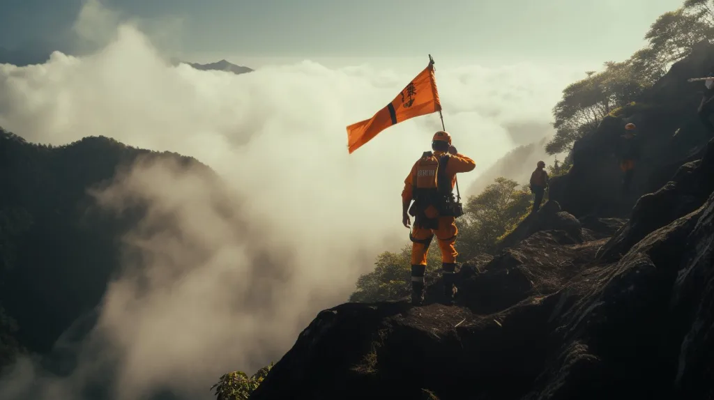 Emergency rescue crew in the mountains