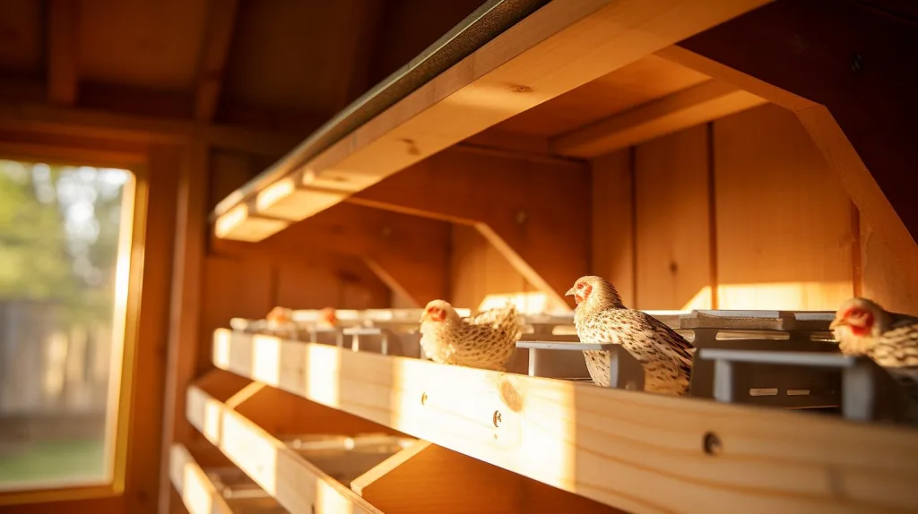 Chickens resting in their nesting boxws