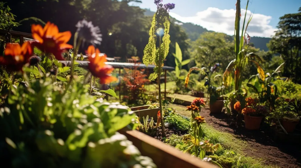A close up shot of an organic garden with healthy flowers