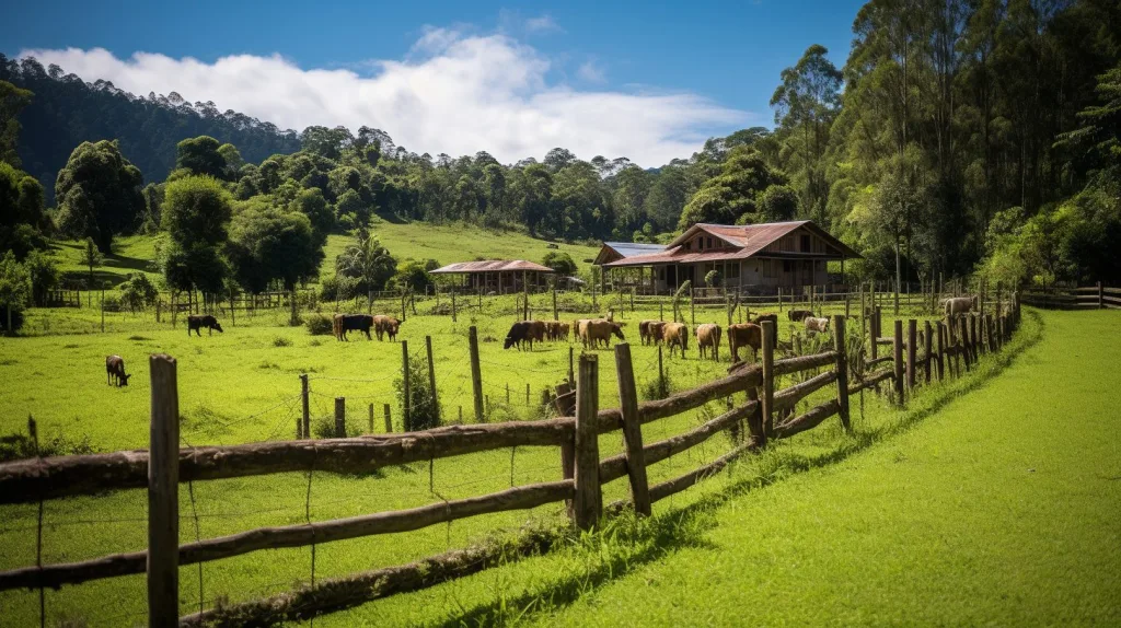 An enclosed homestead with livestock
