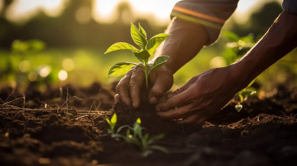 An image of a man planting a small plant
