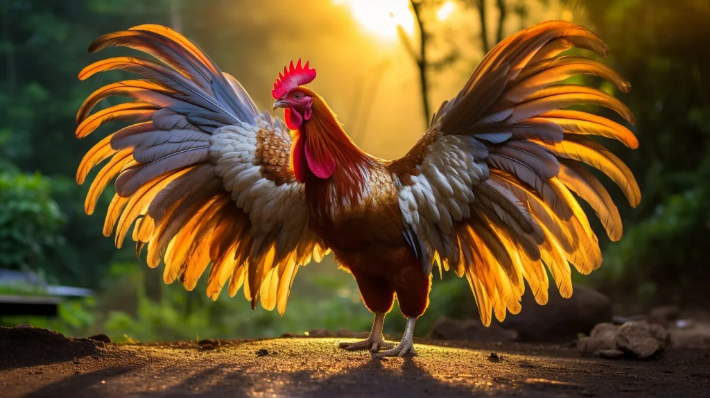 A rooster doing a mating dance