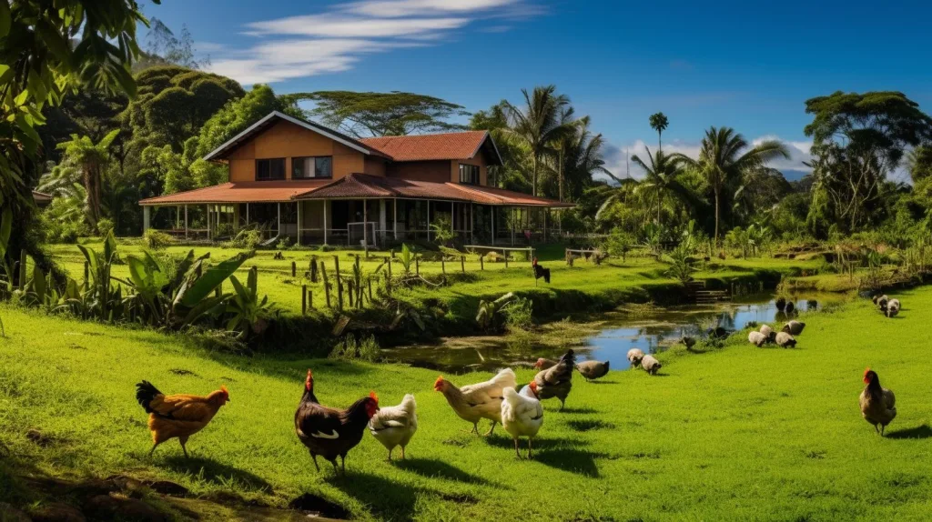 A tranquil picturesque view of an off-grid homestead