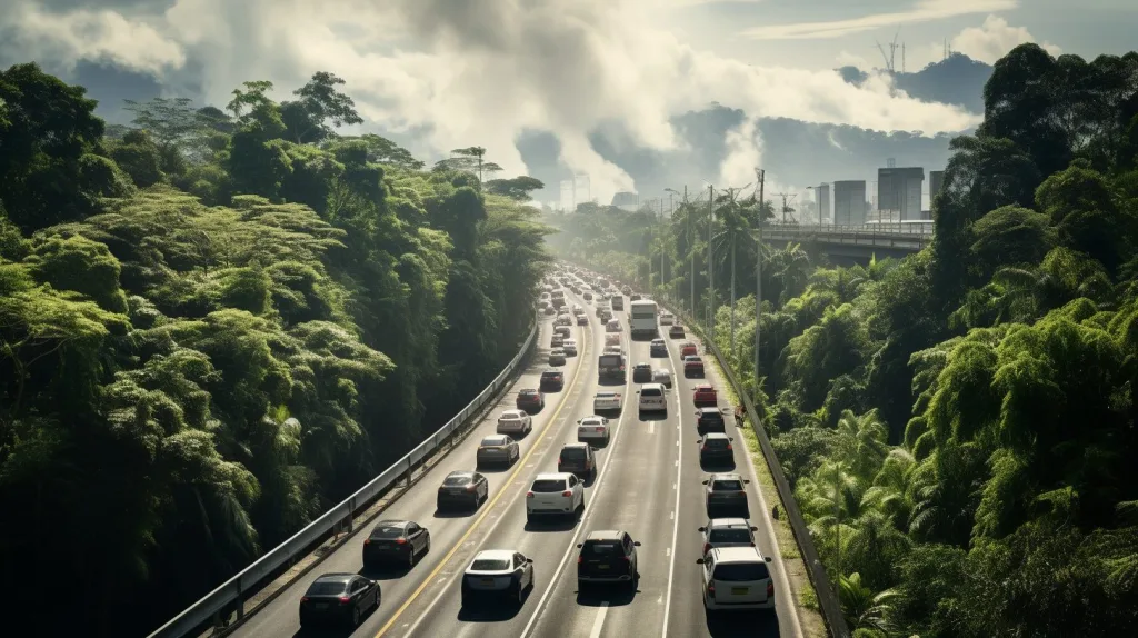 Reducing Carbon Footprint. A picture of many cars on the road illustrating all the pollution that comes from them