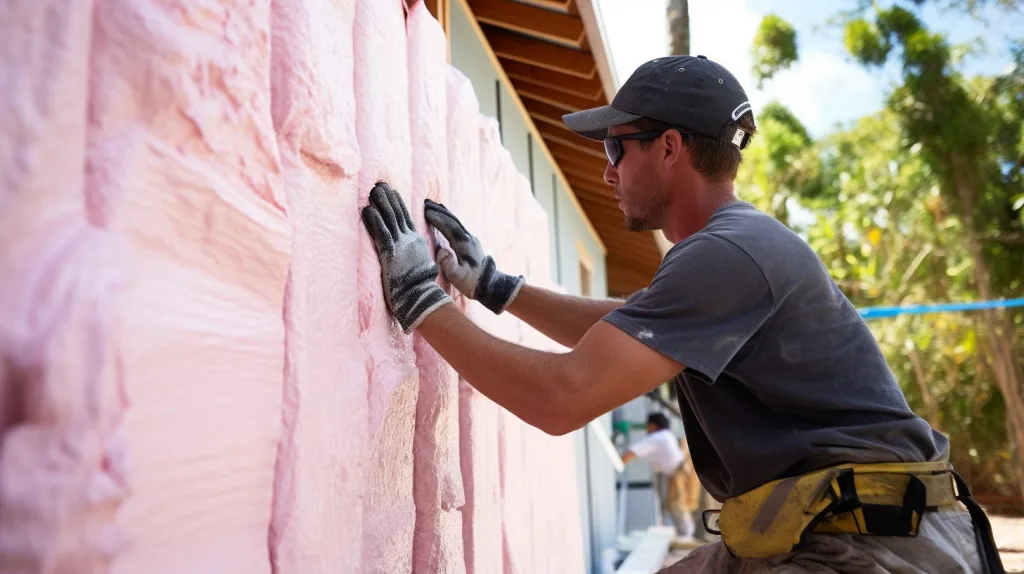 A man insulating the outside of his home