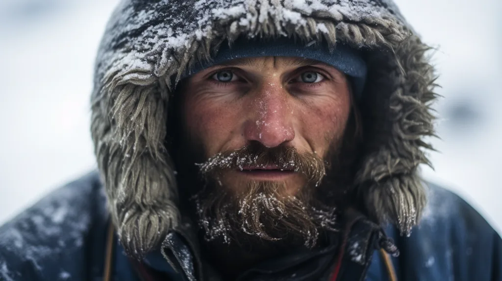 A man's face showing the early stages of hypothermia