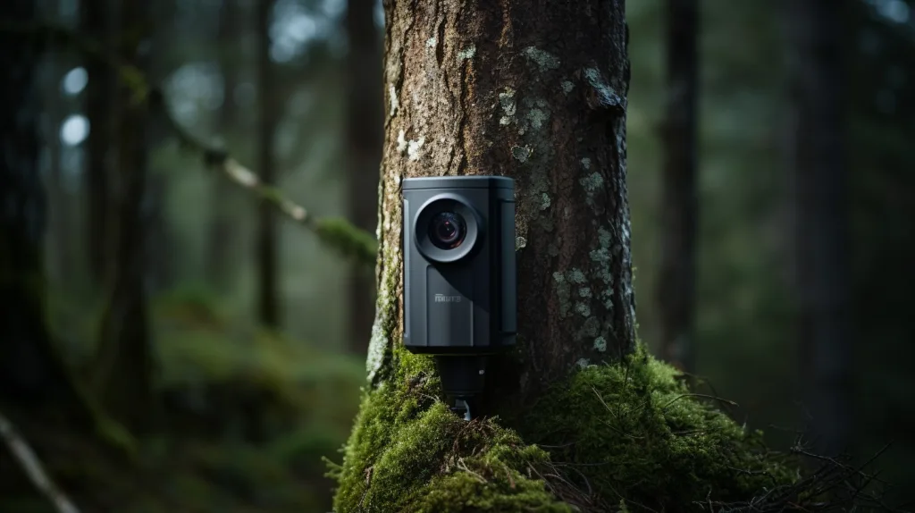 An off-grid camera wrapped around a tree