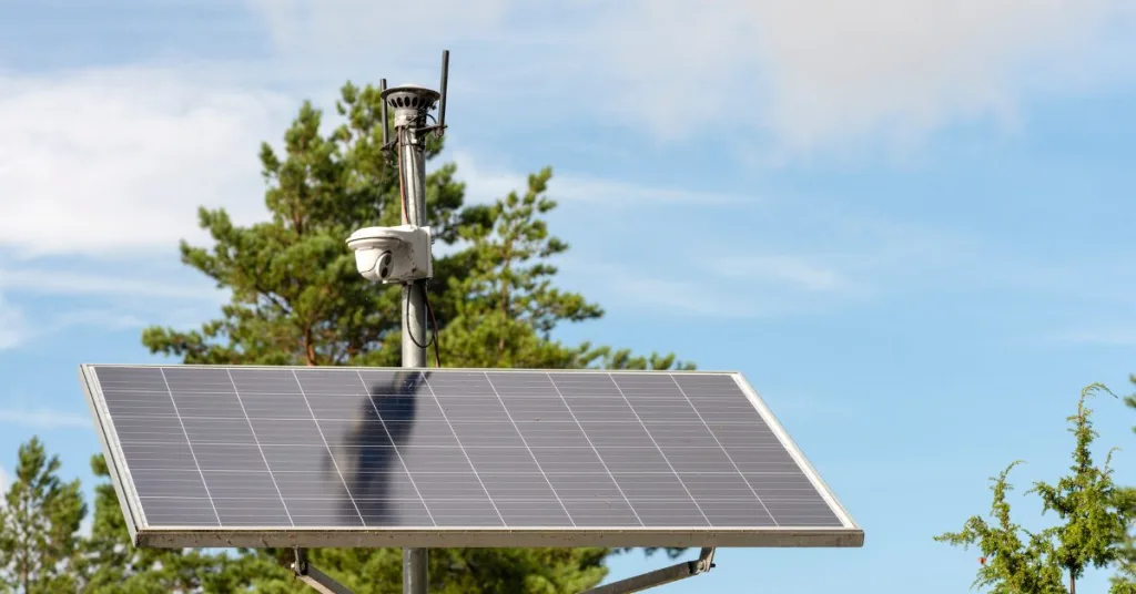 A security camera using solar panels to stay charged