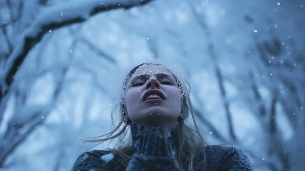 A woman suffering in the cold from hypothermia