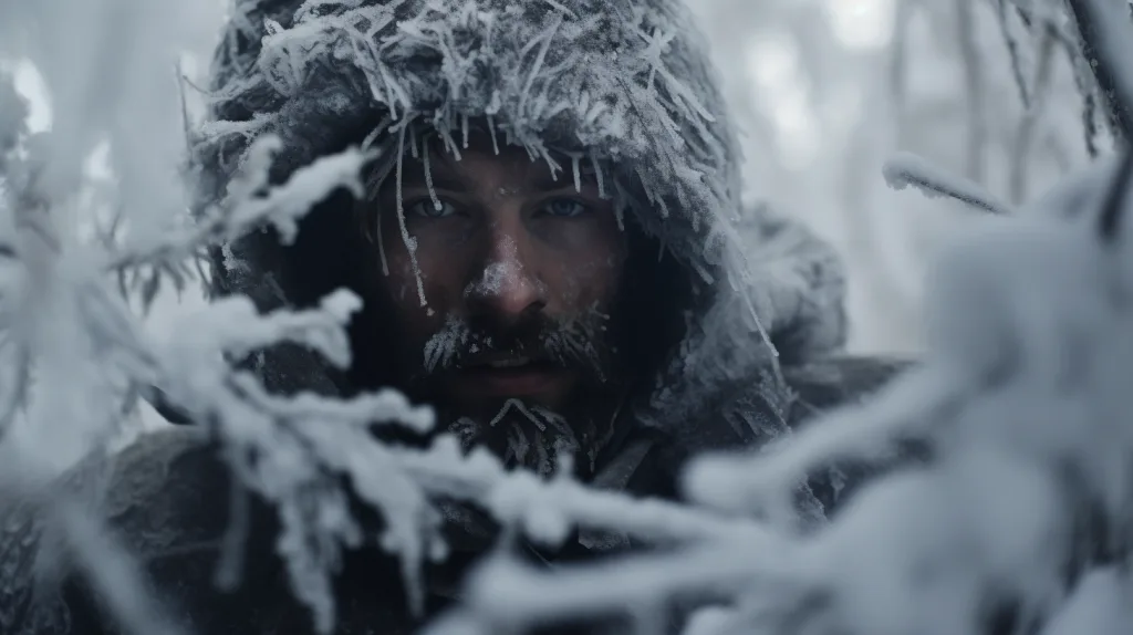 Man risking hypothermia in the cold wilderness