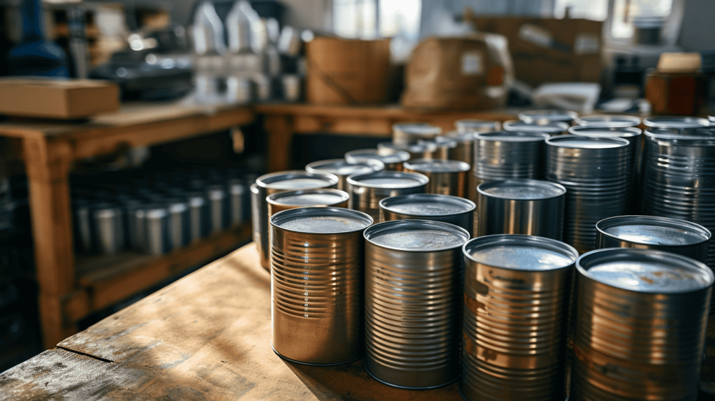 A well-stocked pantry with canned foods and emergency supplies.