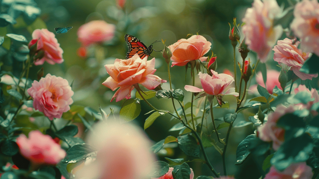 butterflies enjoying the fruits of roses