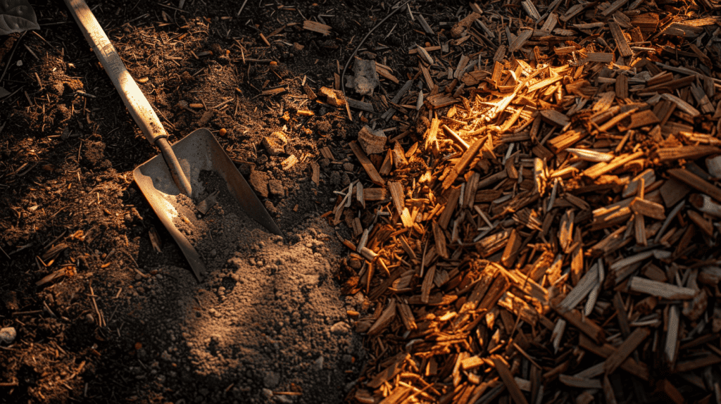 Spade used to shovel mulch