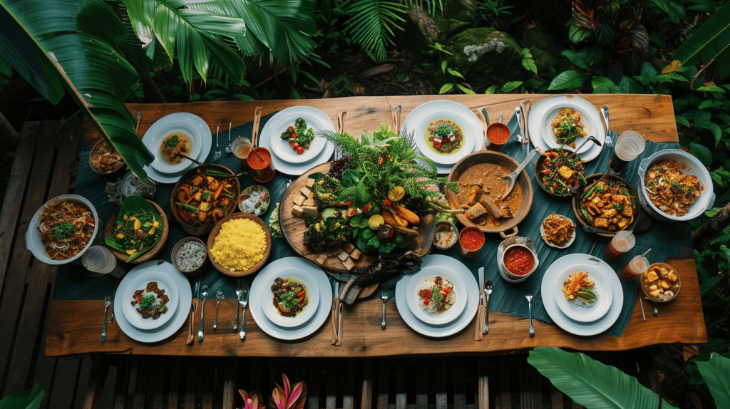 Selection of meals at dining table