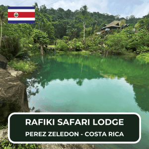 a pond with trees and a building in the background